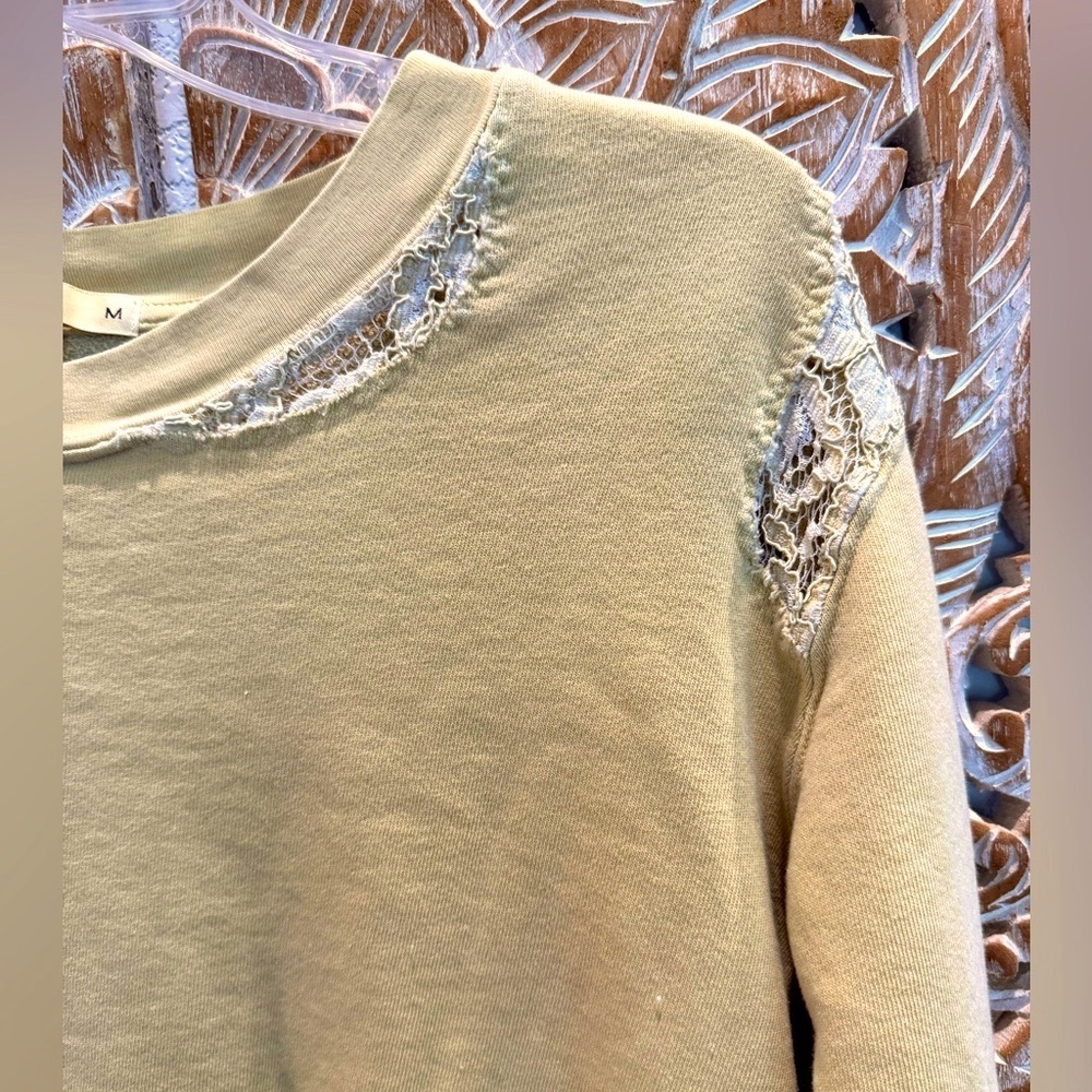 Anthropologie Stateside Made in the USA Sweatshirt, Yellow w/ Lace- size M - Picture 6 of 7